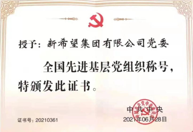 “全国先进基层党组织”证书